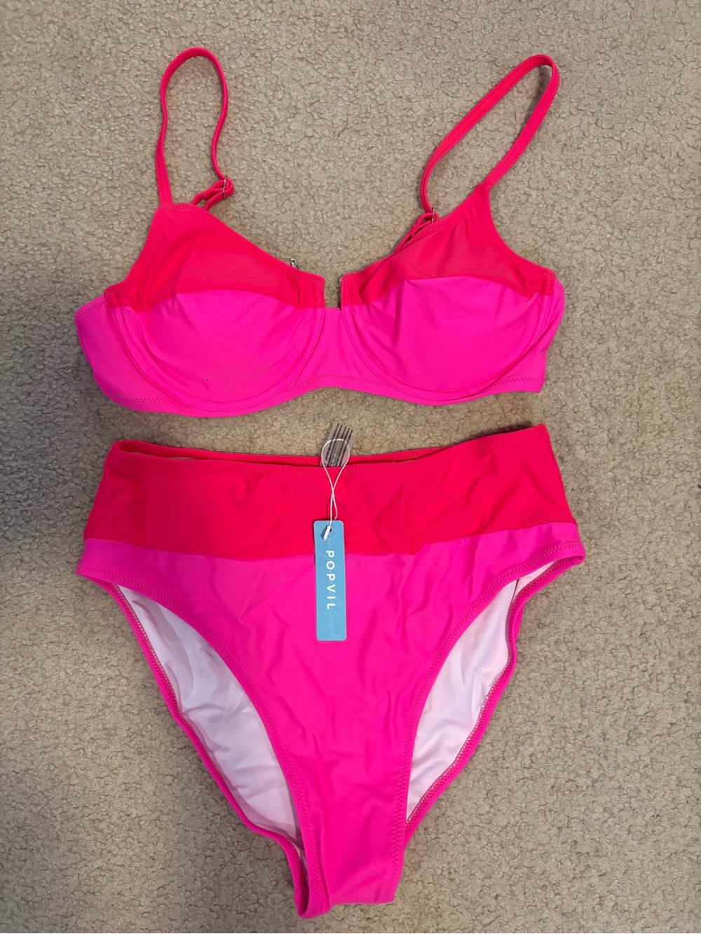 Popvil Hot Pink Underwire Two-Piece Bikini Set NWT